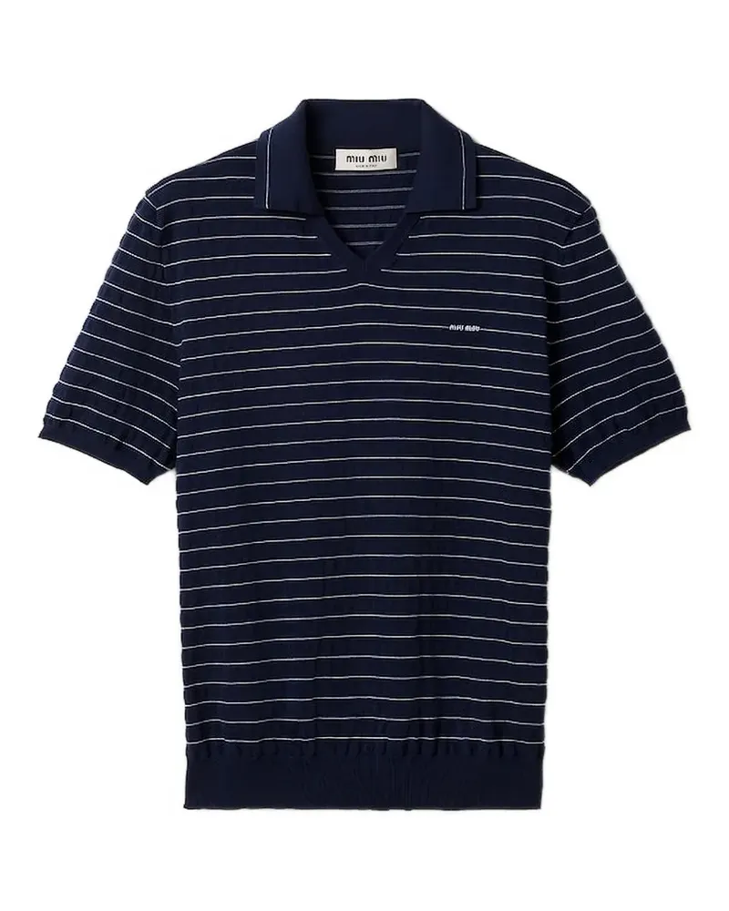 Miu Miu Gestreiftes T-Shirt mit V-Ausschnitt - Blau Blau