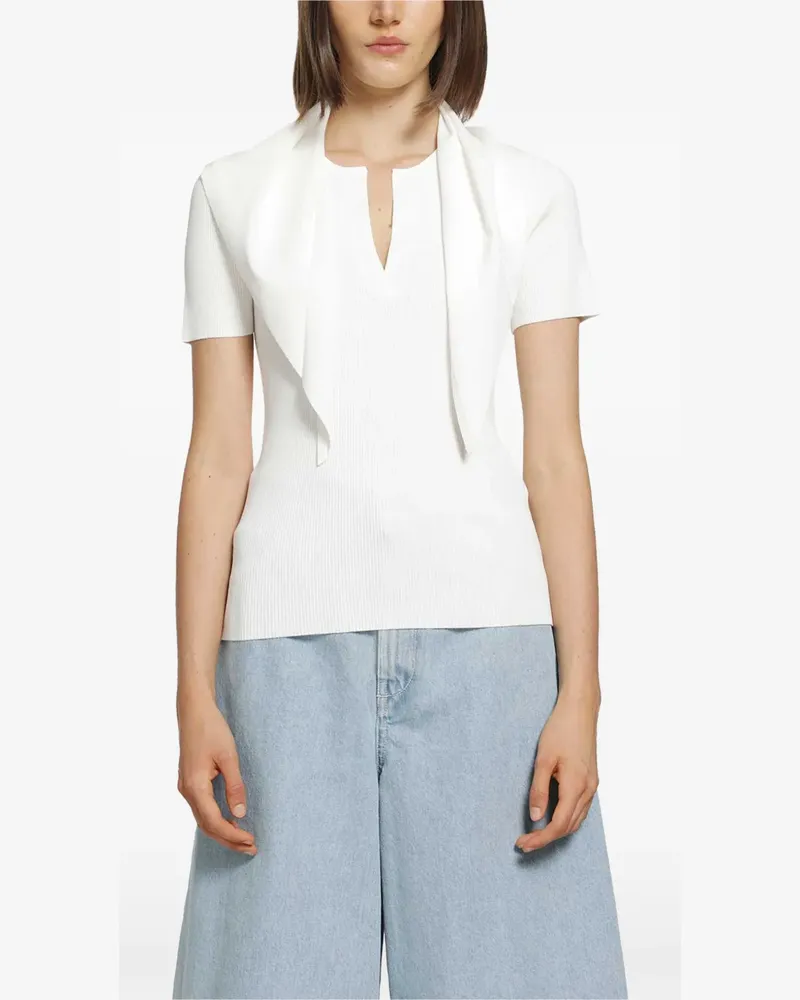 Max Mara Geripptes Strickoberteil mit Schleifendetail - Weiß Weiß