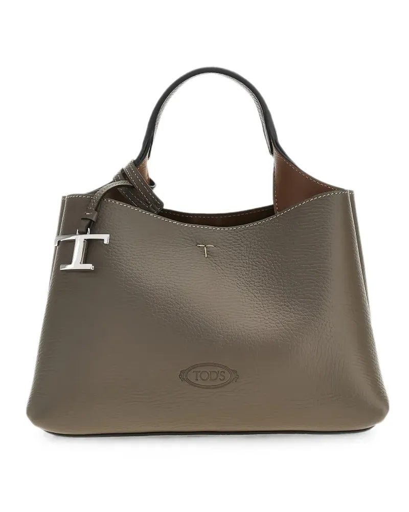 TOD'S T Timeless-detail pebbled tote bag - Braun Braun
