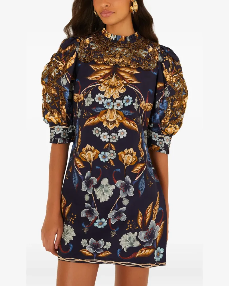 FARM Rio Golden Nature embroidered mini dress - Blau Blau