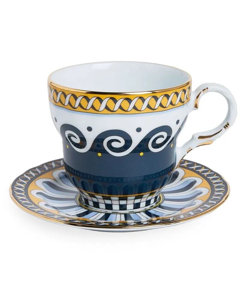 La DoubleJ Set aus Tasse und Untersetzer mit Print Blau