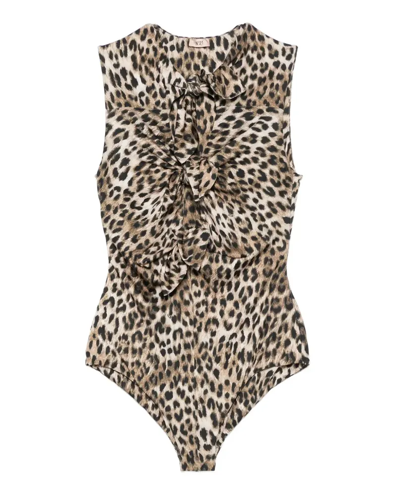 N° 21 leopard-print knotted bodysuit - Nude Nude