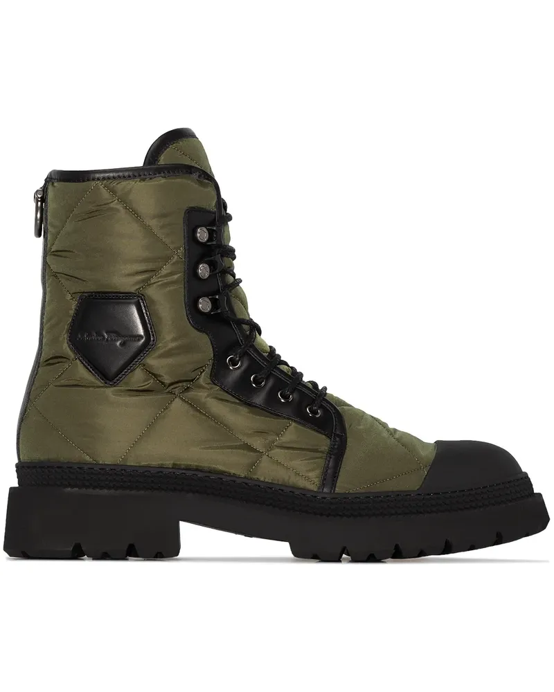 Ferragamo Gesteppte Bikerstiefel mit Logo-Patch - Grün Grün