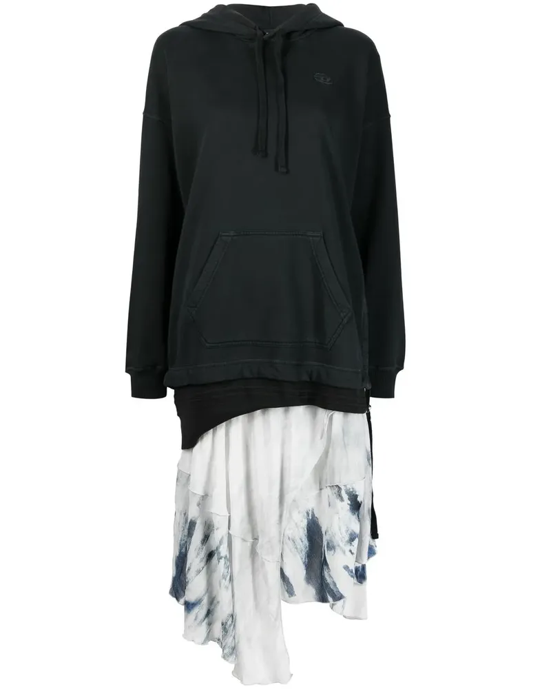 Diesel Asymmetrisches D-Rollier Kleid mit Kapuze - Schwarz Schwarz