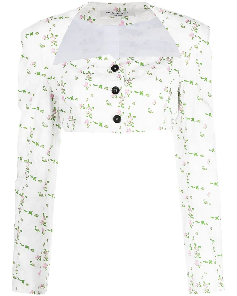 Philosophy Di Lorenzo Serafini Cropped-Bluse mit Blumen-Print - Weiß Weiß