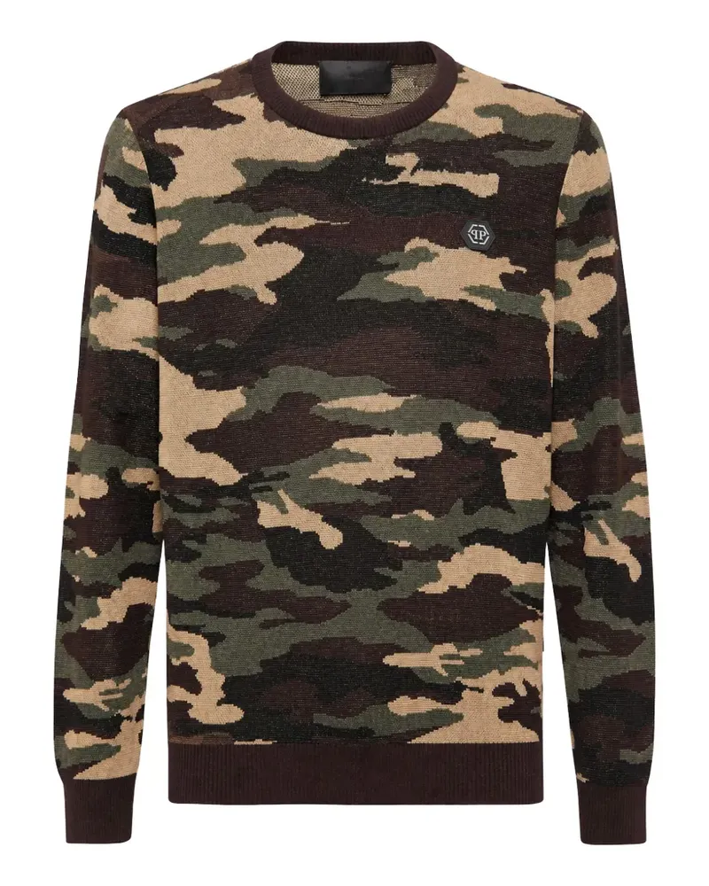 Philipp Plein camouflage-print merino wool sweater - Braun Braun