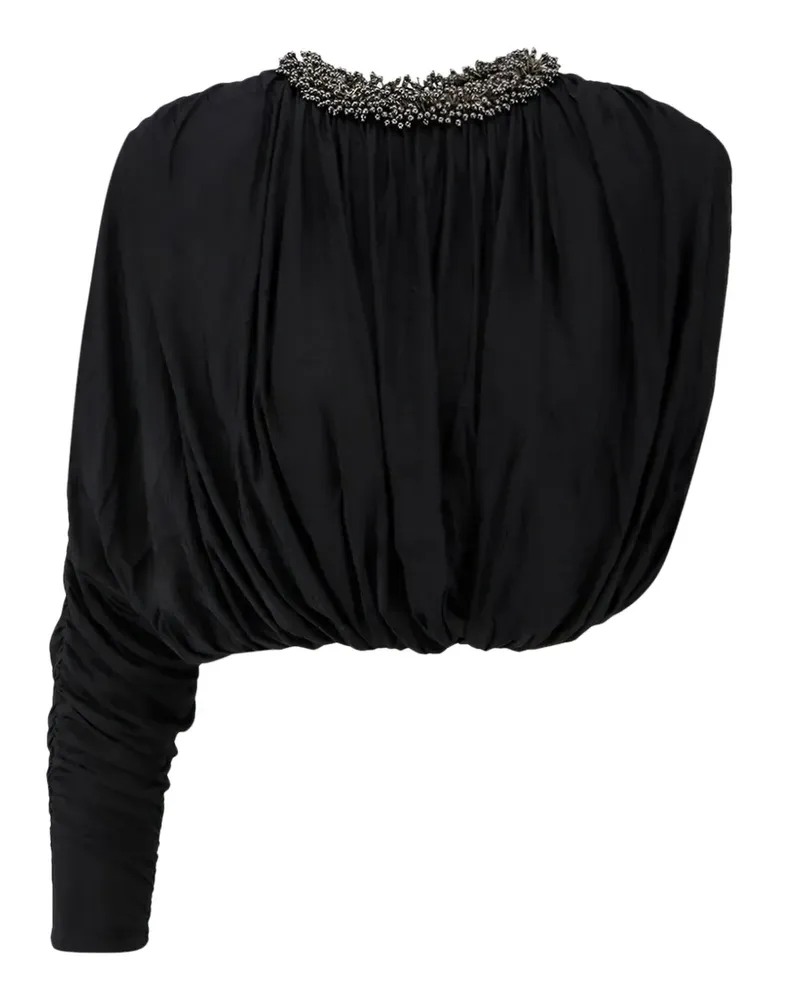 Self-Portrait black jersey asymmetric sleeve top - Schwarz Schwarz