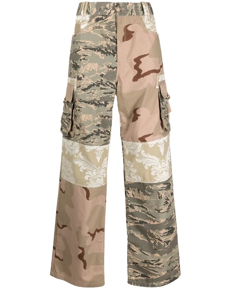 Marine Serre Cargohose im Patchwork-Look Green