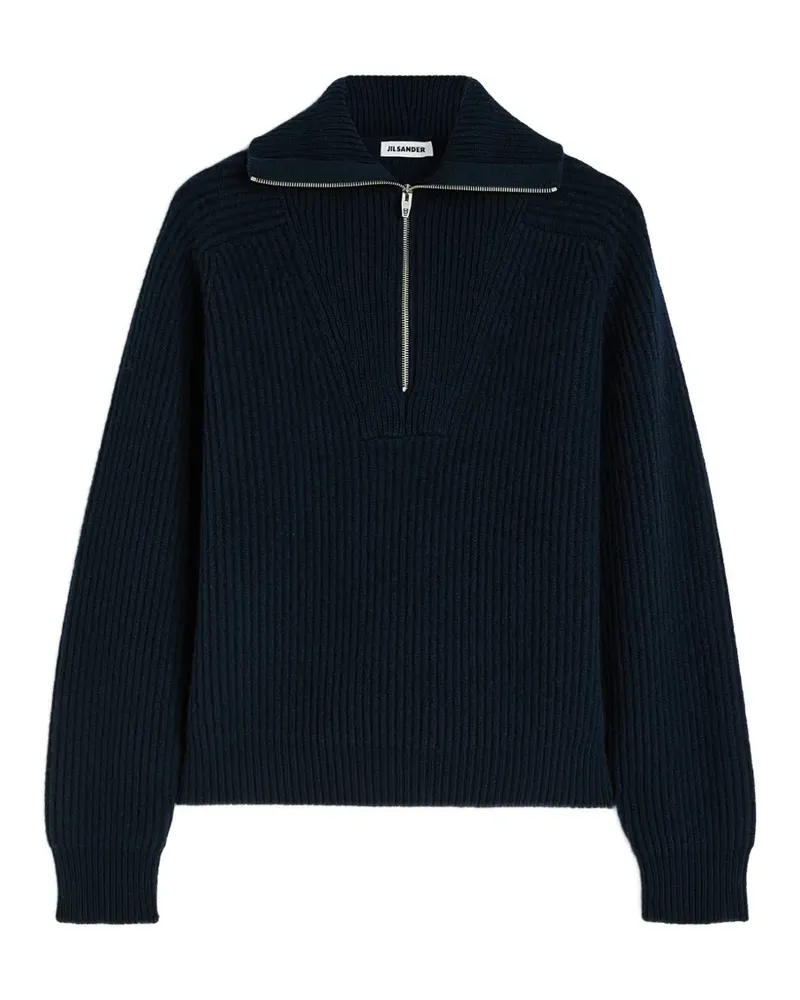 Jil Sander Gerippter Pullover mit Reißverschluss - Blau Blau