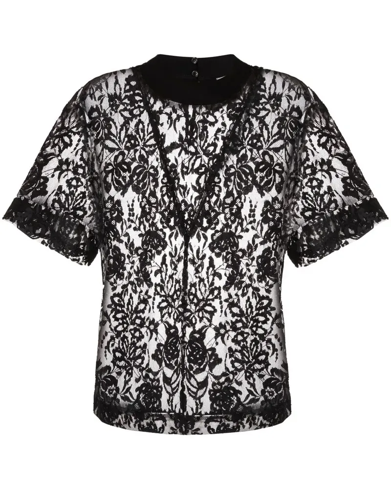 Alexander McQueen Oberteil aus floraler Spitze - Schwarz Schwarz