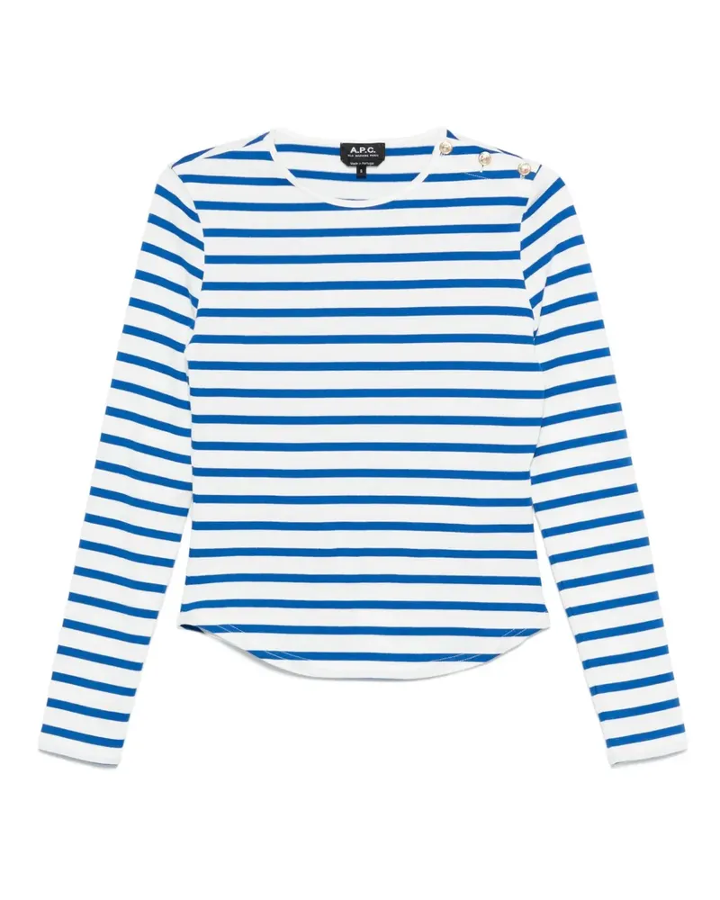 A.P.C. Gestreiftes T-Shirt mit geknöpfter Schulter - Weiß Weiß