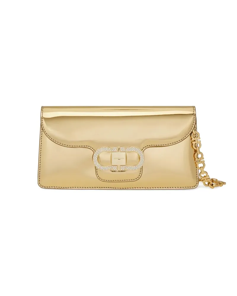 Ferragamo Kristallverzierte Clutch mit Kettenriemen - Gold Gold