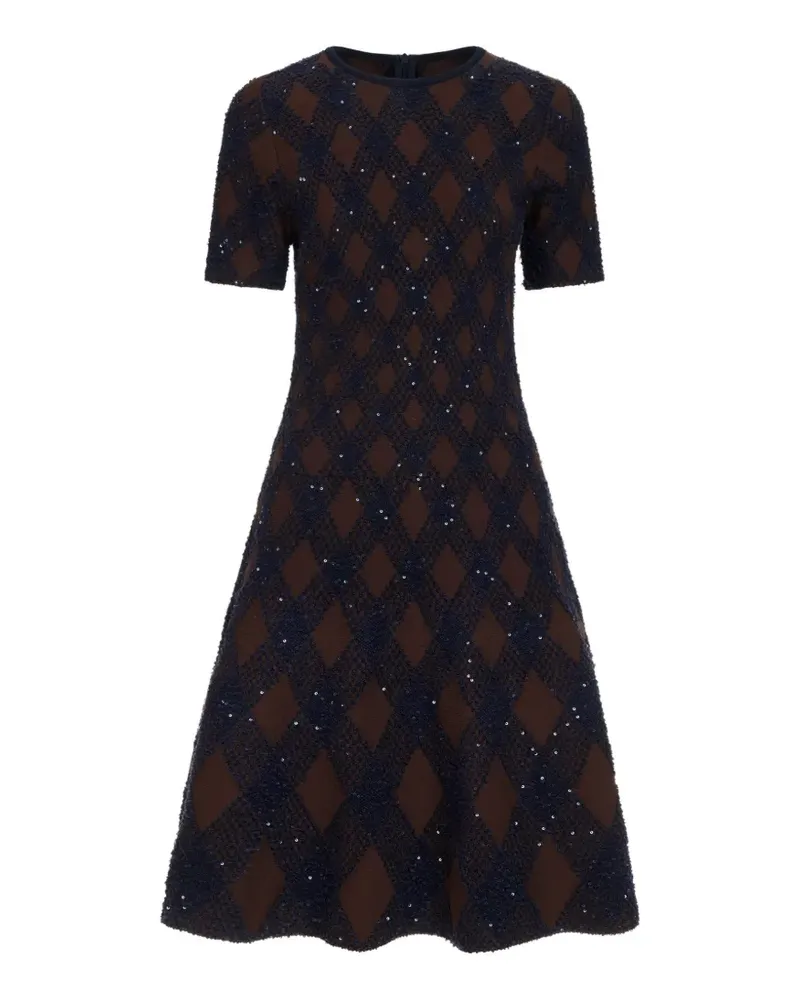 Oscar de la Renta Midikleid mit Pailletten - Blau Blau