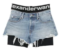 layered frayed shorts - Blau