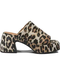 Ganni Satin-Mules mit Leoparden-Print Braun