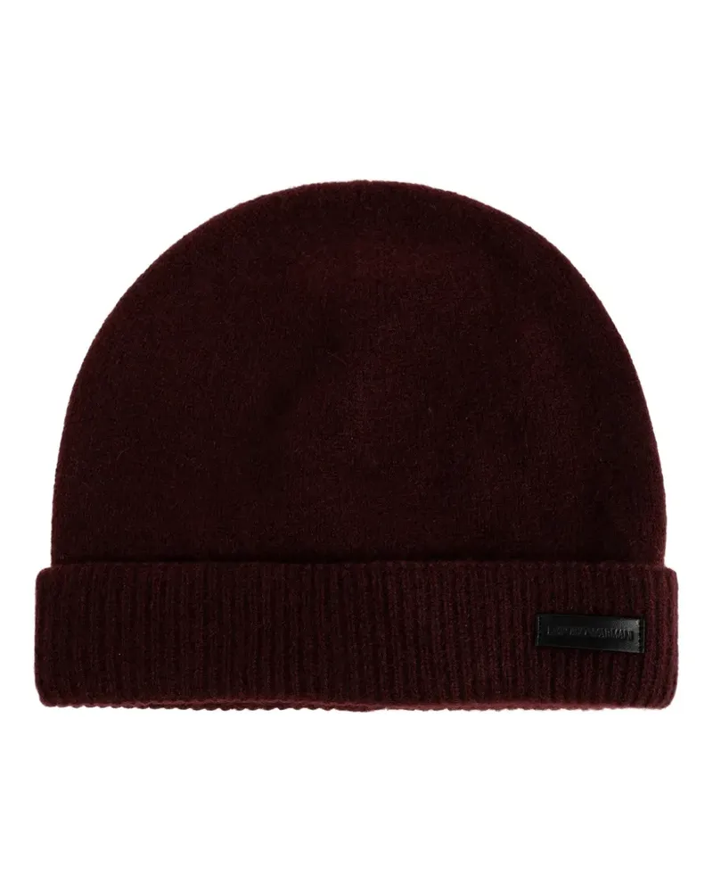 Emporio Armani Beanie aus Kaschmir mit Logo-Patch - Rot Rot