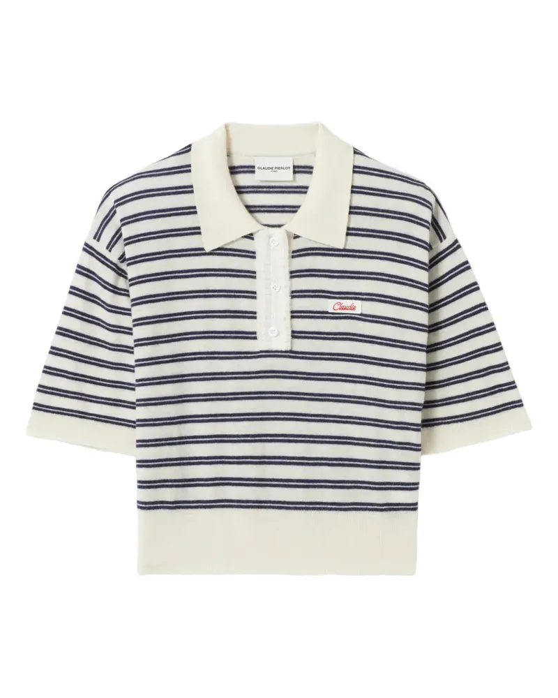Claudie Pierlot Gestreiftes Poloshirt mit Logo - Nude Nude
