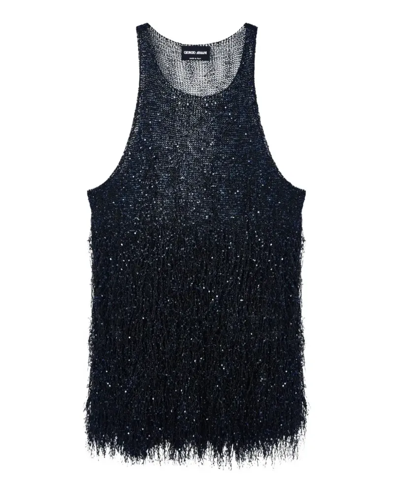 Giorgio Armani sequin-embellished fringed top - Blau Blau