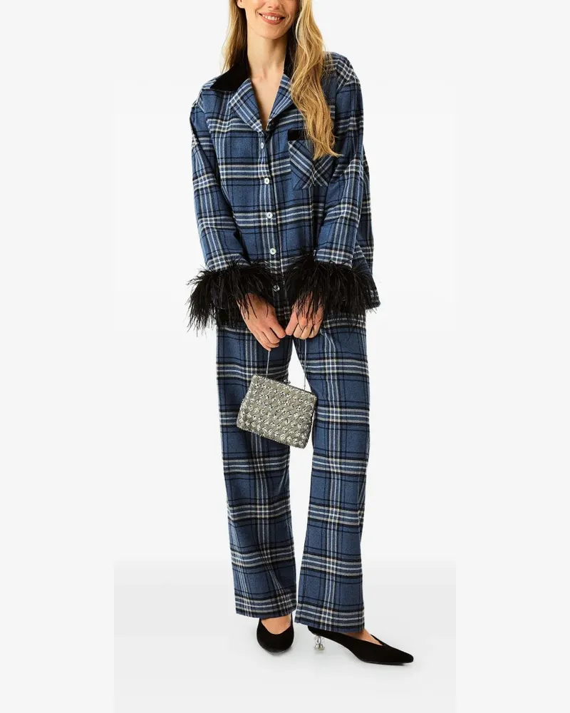 SLEEPER Karierter Pyjama mit Federn - Blau Blau