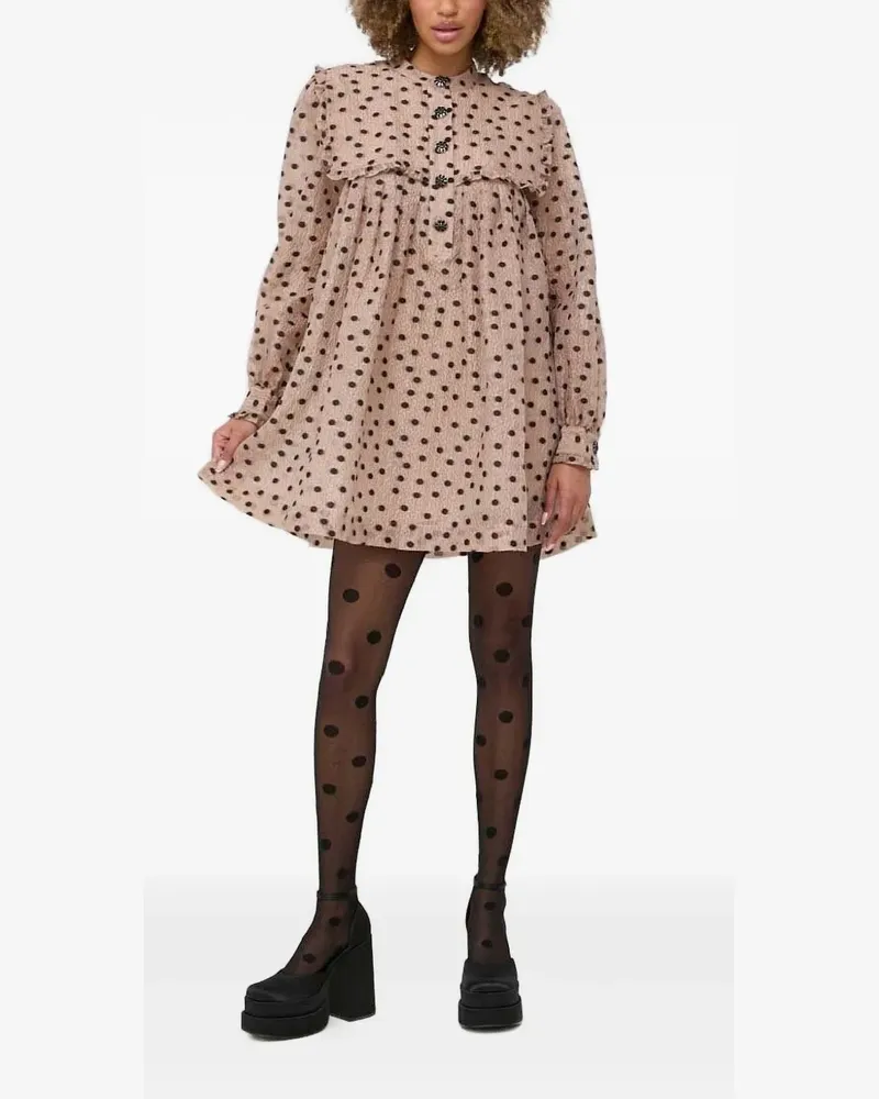 Custommade Gerüschtes Minikleid mit Polka Dots - Nude Nude