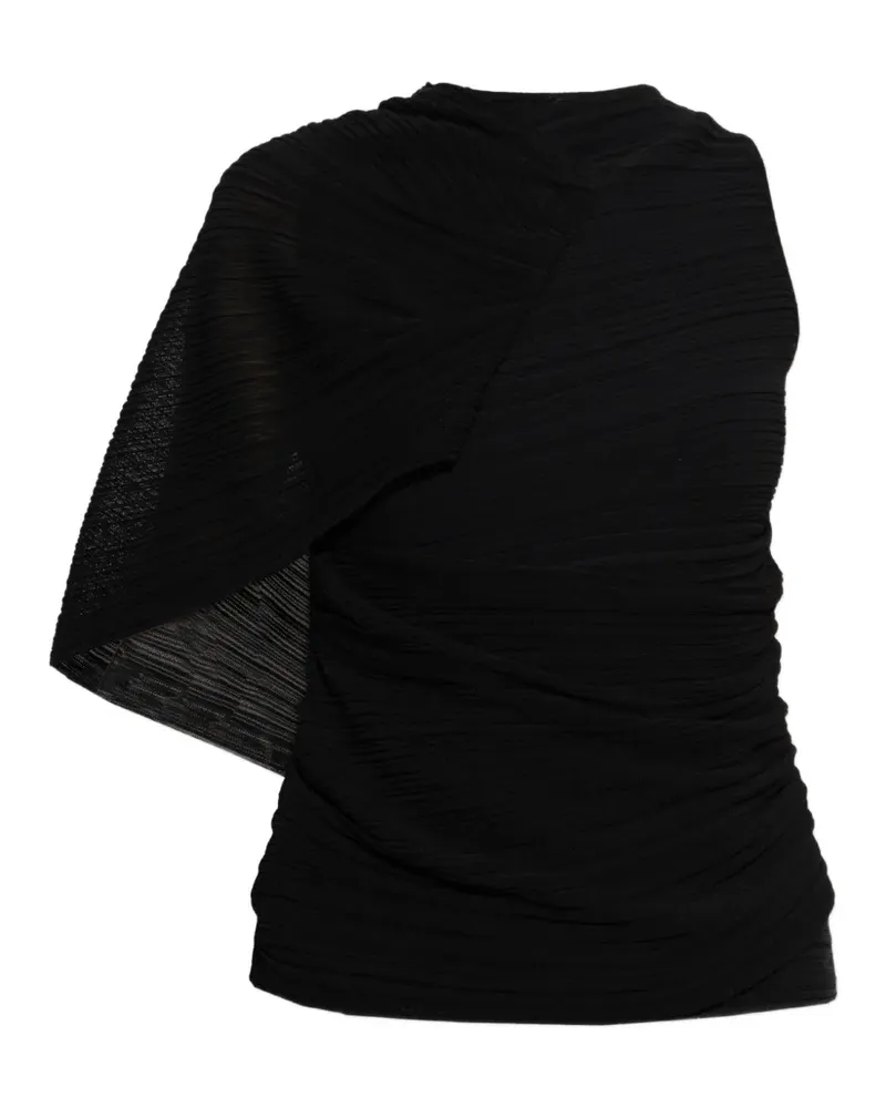 Balmain One-Shoulder-Bluse mit Falten - Schwarz Schwarz