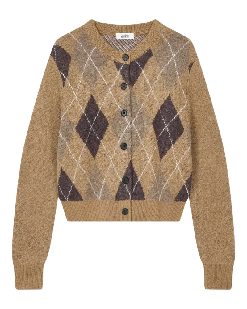 STUDIO TOMBOY argyle-pattern round-neck cardigan - Nude Nude