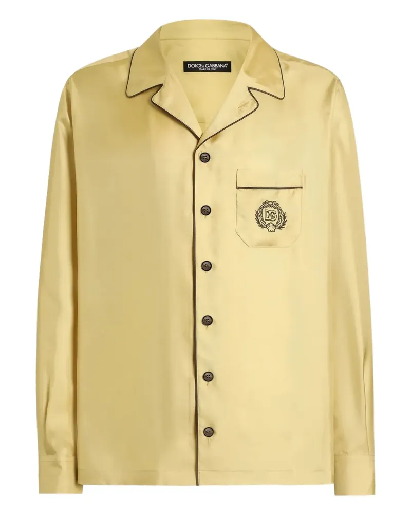 Dolce & Gabbana Hemd aus Satin mit Logo-Stickerei - Gelb Gelb