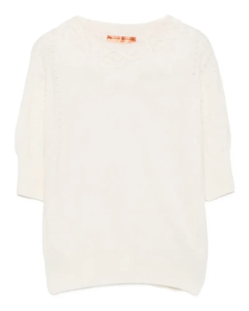 Ermanno Scervino lace-trimmed short-sleeve sweater - Nude Nude