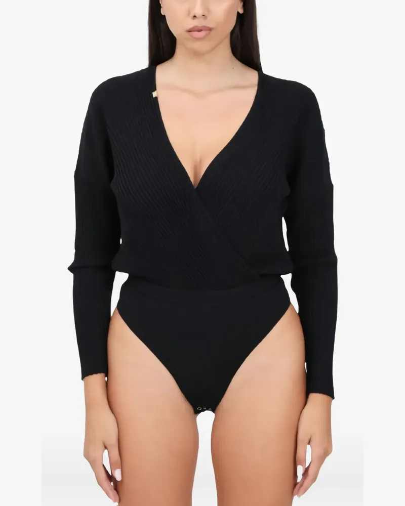 Elisabetta Franchi Gerippter Body im Wickelstil - Schwarz Schwarz