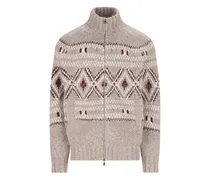 Gemusterter Cardigan mit Stehkragen - Nude