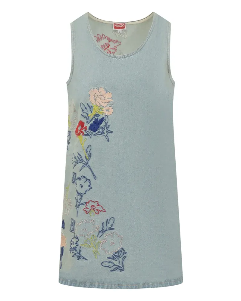 Kenzo Minikleid mit Blumenstickerei - Blau Blau