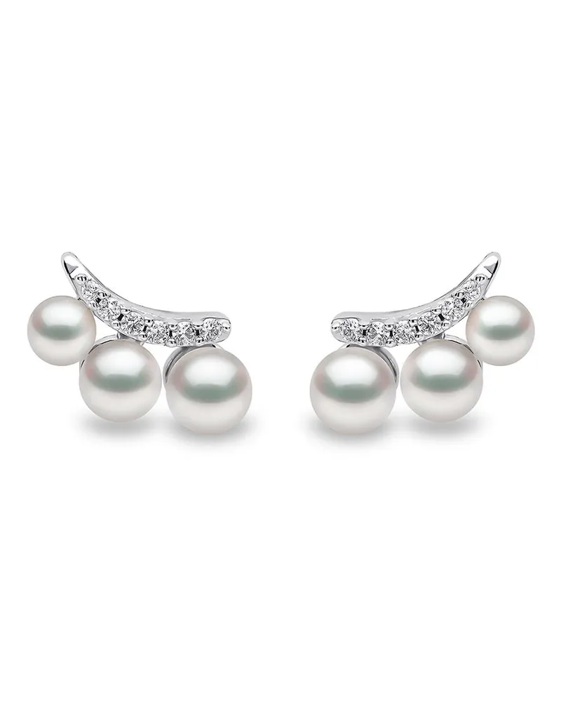 YOKO London 18kt Sleek Weißgoldohrstecker mit Diamanten und Akoya-Perlen - Silber Silber