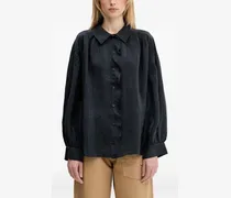 Gerüschtes Hemd mit Ballonärmeln - Schwarz