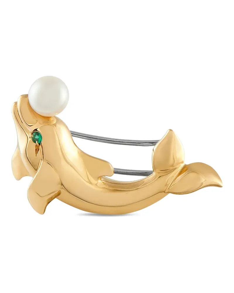 Cartier 18K yellow gold dolphin-shaped pearl brooch Gold