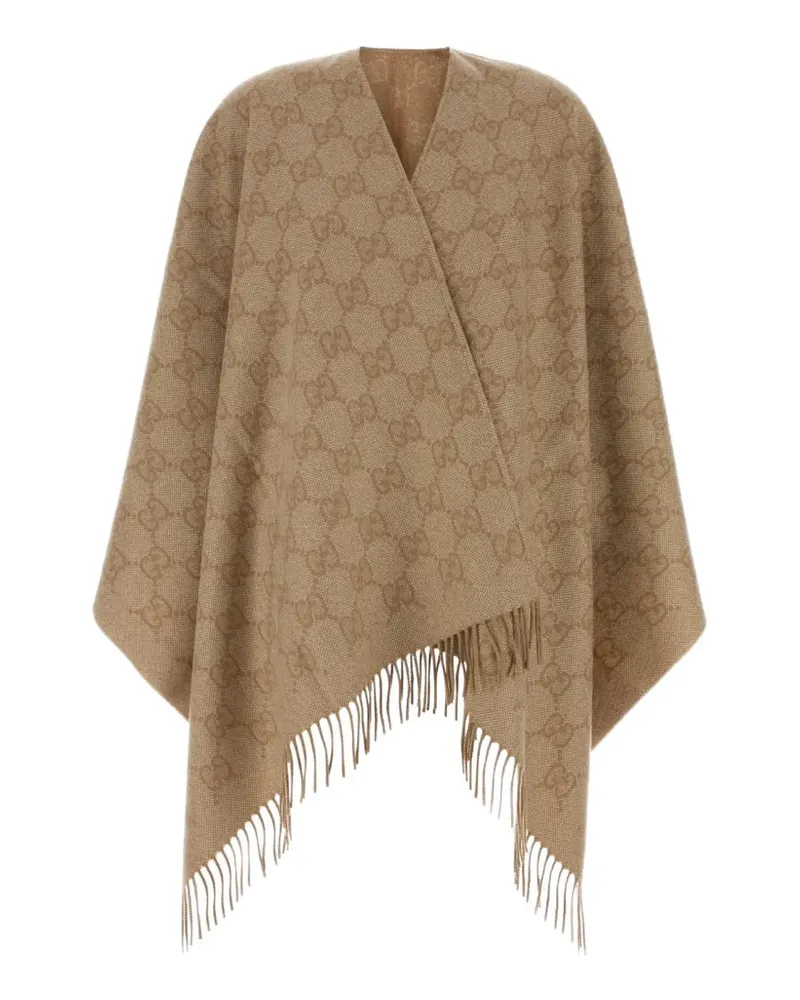 Gucci logo fringed poncho - Nude Nude