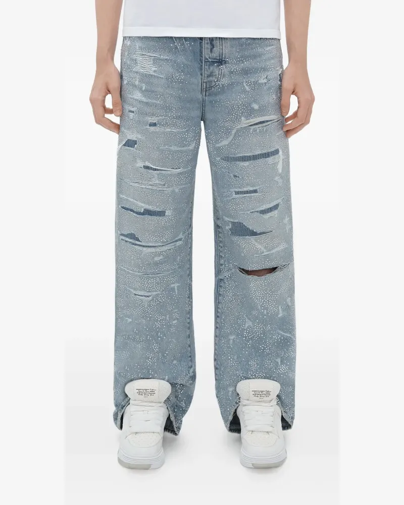 Amiri crystal-embellished repaired jeans - Blau Blau