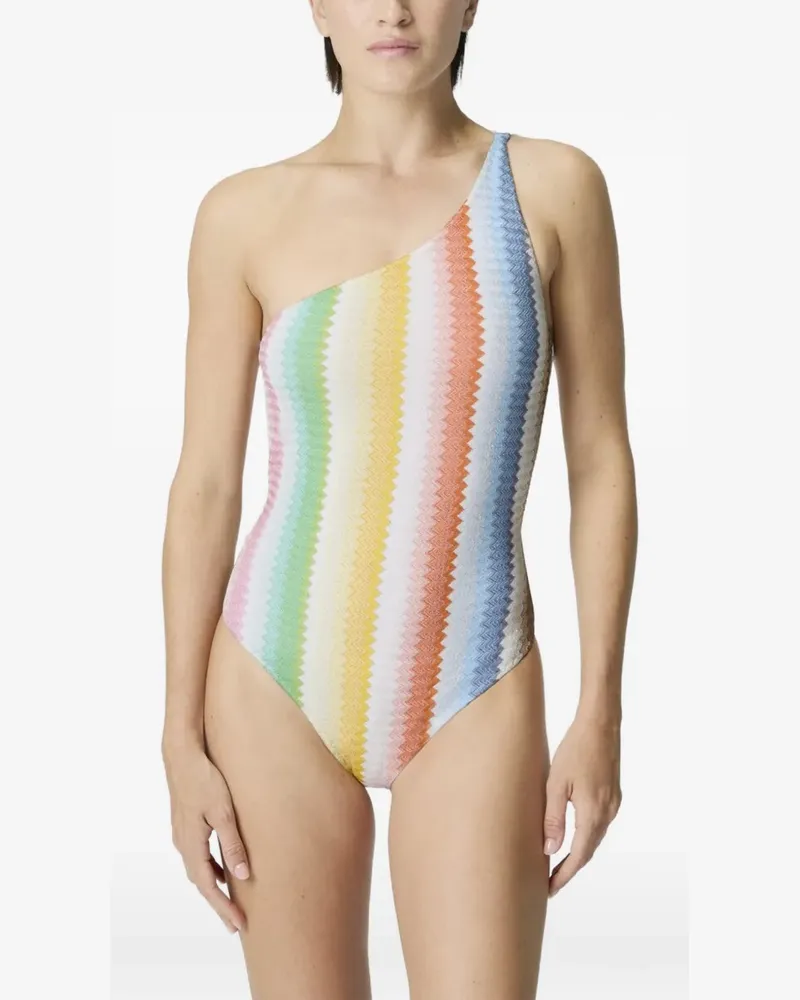 Missoni Gestreifter One-Shoulder-Badeanzug - Weiß Weiß