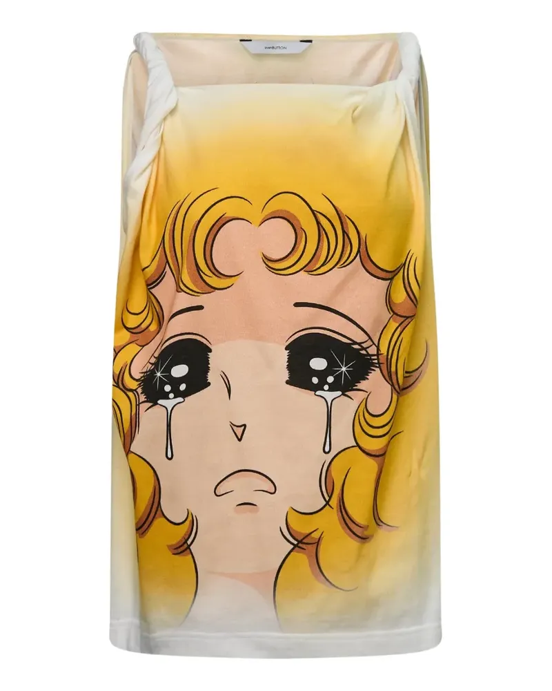 pushBUTTON graphic-print knotted-shoulder top - Gelb Gelb