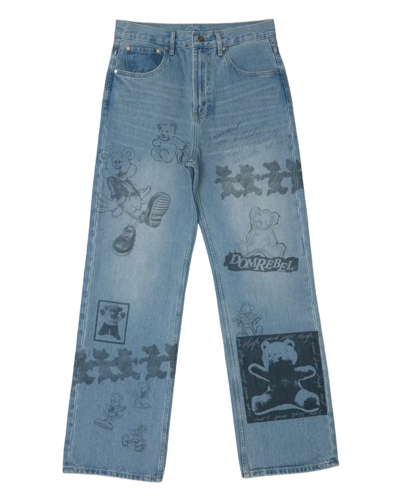 DOMREBEL Weite Jeans mit grafischem Print - Blau Blau
