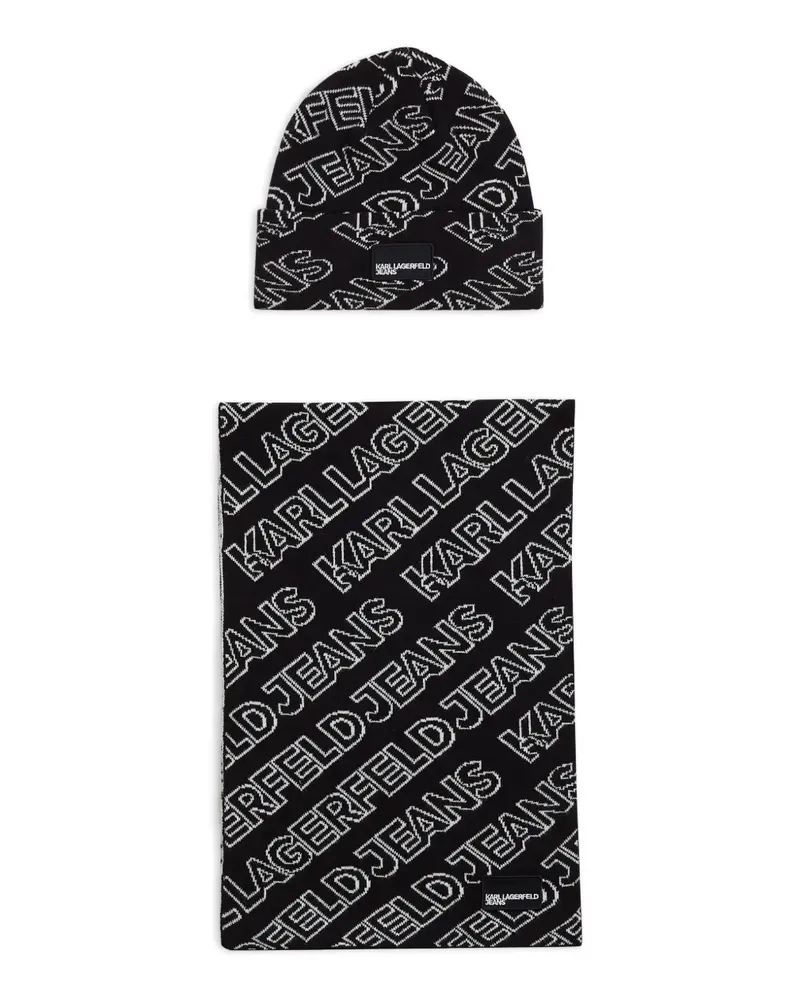 Karl Lagerfeld Schal-Set mit Monogramm - Schwarz Schwarz