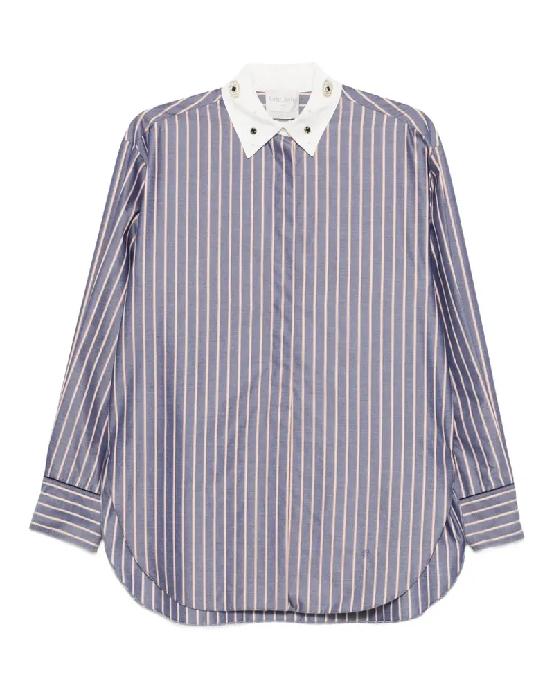 forte_forte Gestreiftes Hemd mit Kristallen - Blau Blau