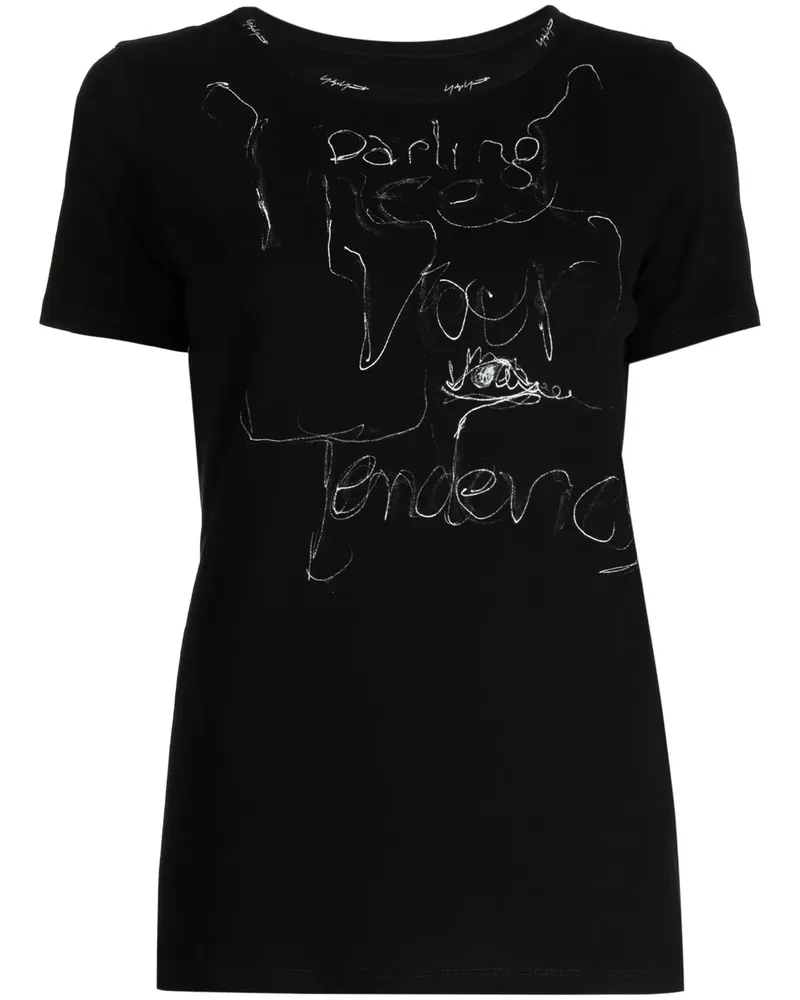 Yohji Yamamoto T-Shirt mit Illustrations-Print - Schwarz Schwarz