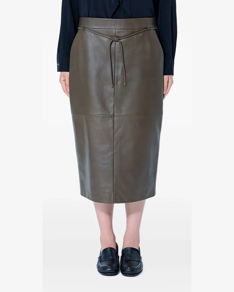 Max Mara Lederrock mit Gürtel - Grün Grün