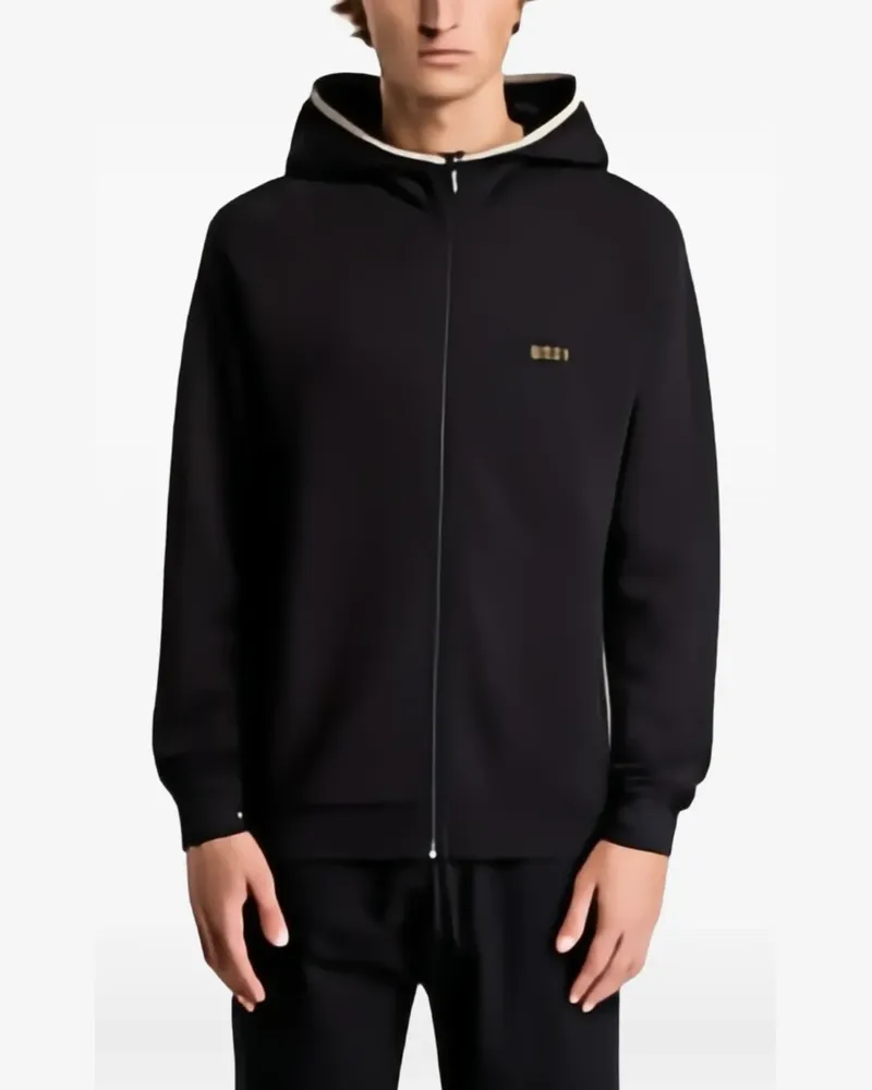 HUGO BOSS cotton-blend zip-up hoodie with contrast binding - Schwarz Schwarz