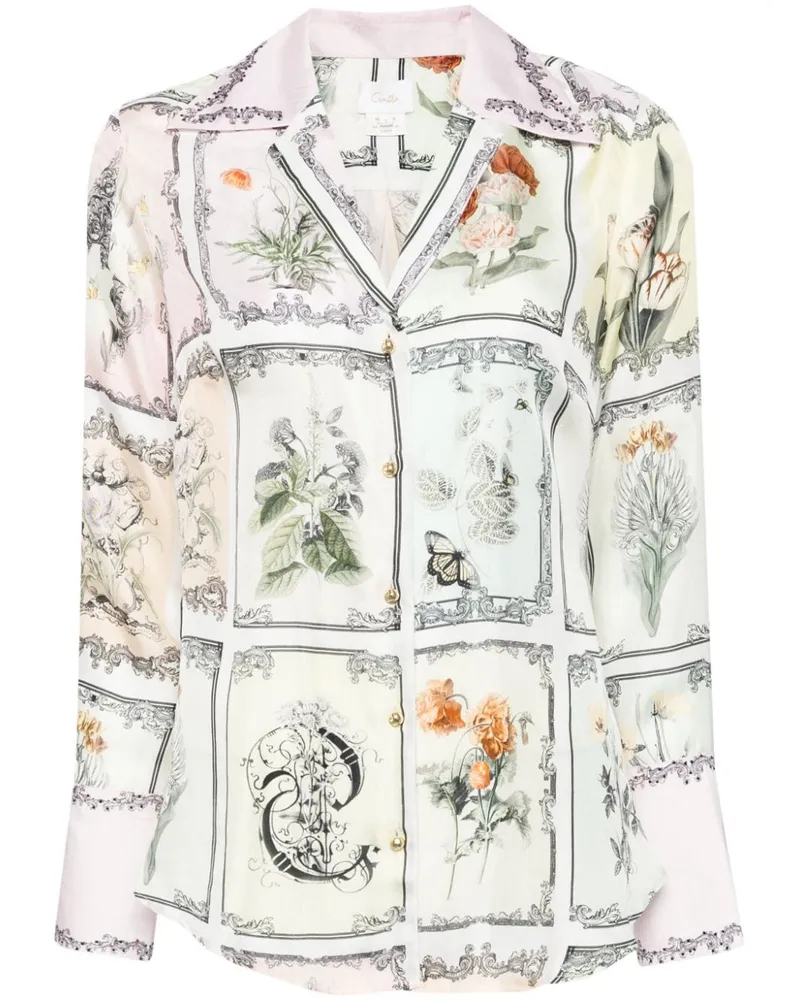 Camilla Seidenhemd mit botanischem Print - Rosa Rosa