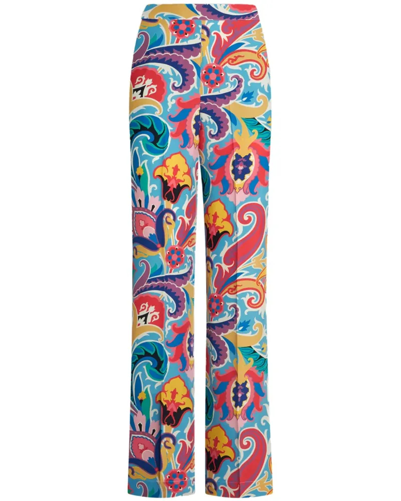 Etro Palazzohose aus Seide mit Blumen-Print - Blau Blau