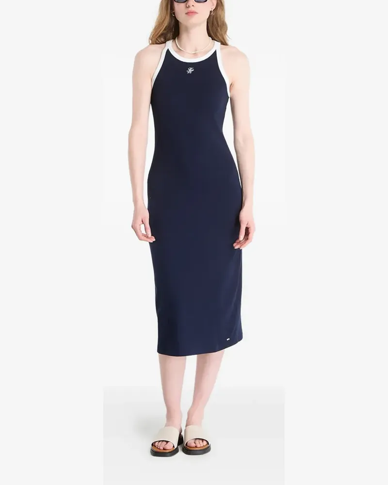 Tommy Hilfiger contrast-trim logo-embroidered cotton midi dress - Blau Blau