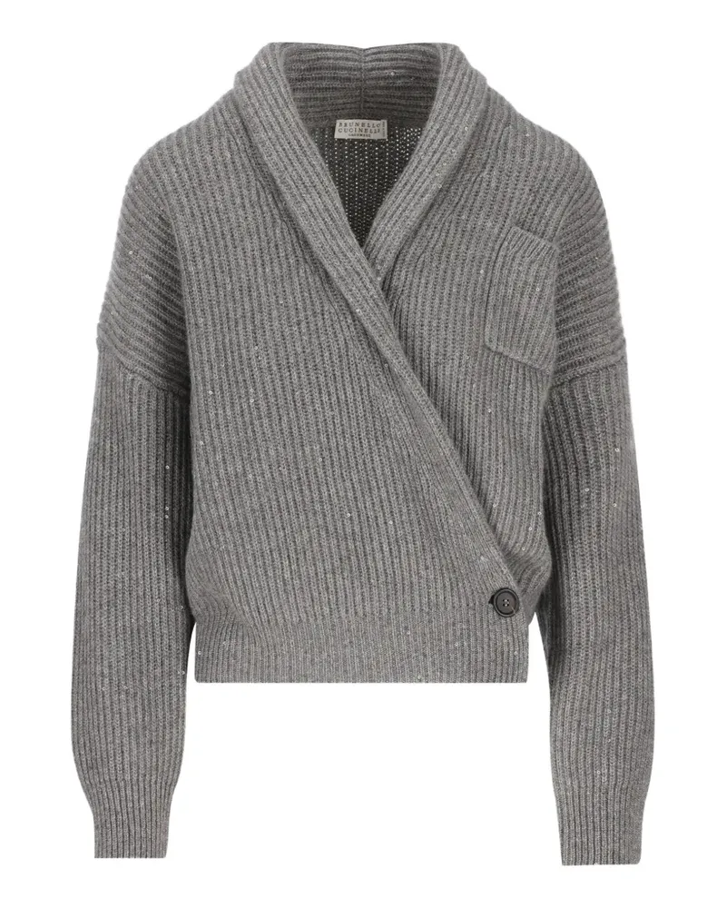 Brunello Cucinelli sequin-embellished wrap sweater - Grau Grau