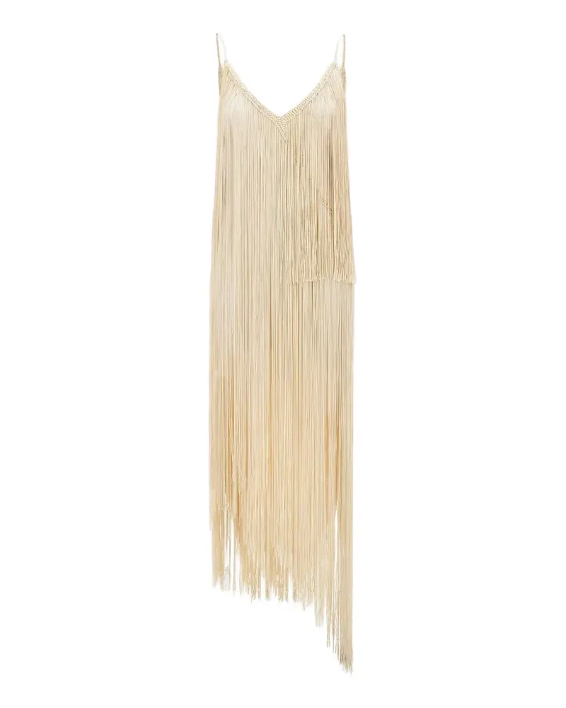 BLESS Ebano crochet-trim fringe asymmetric dress - Nude Nude