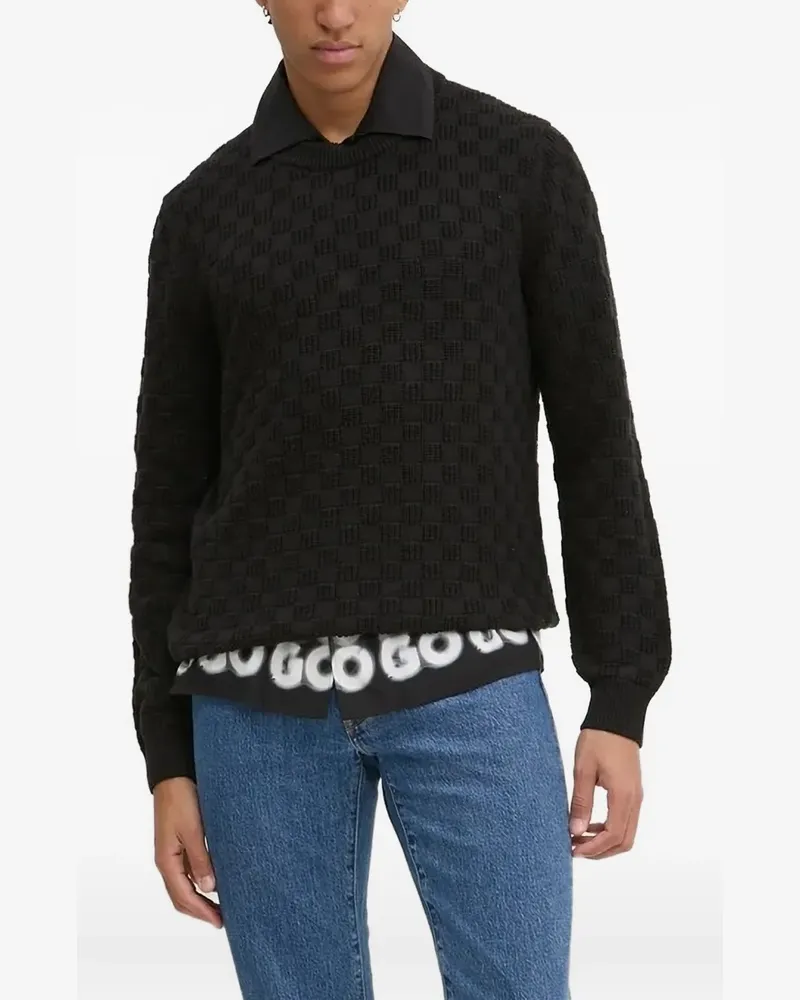 HUGO BOSS Strukturierter Pullover mit rundem Ausschnitt - Schwarz Schwarz